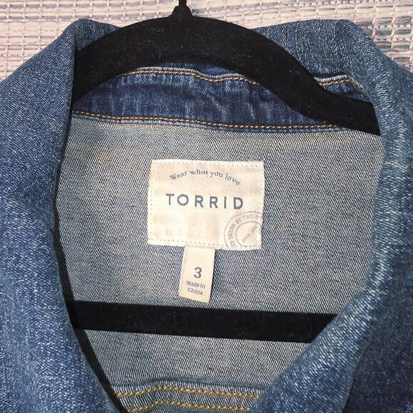 Torrid Denim Jean Jacket Womens Plus Size 3X Blue Button Up Stretch Classic Boho - Picture 3 of 12